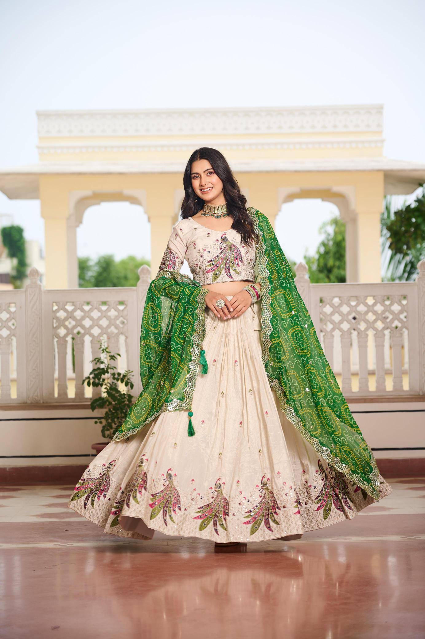 New Launching Festival Ram 102 Tissue silk Green Latest lehenga choli suppliers in Karnataka